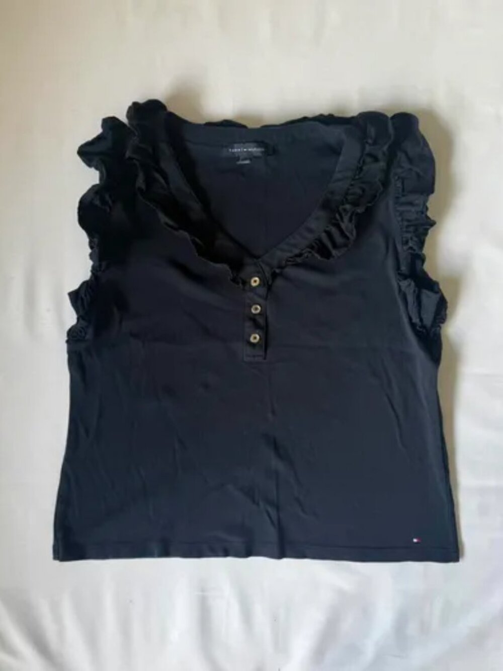 Tommy Hilfiger Black Ruffle Sleeveless Cotton Top